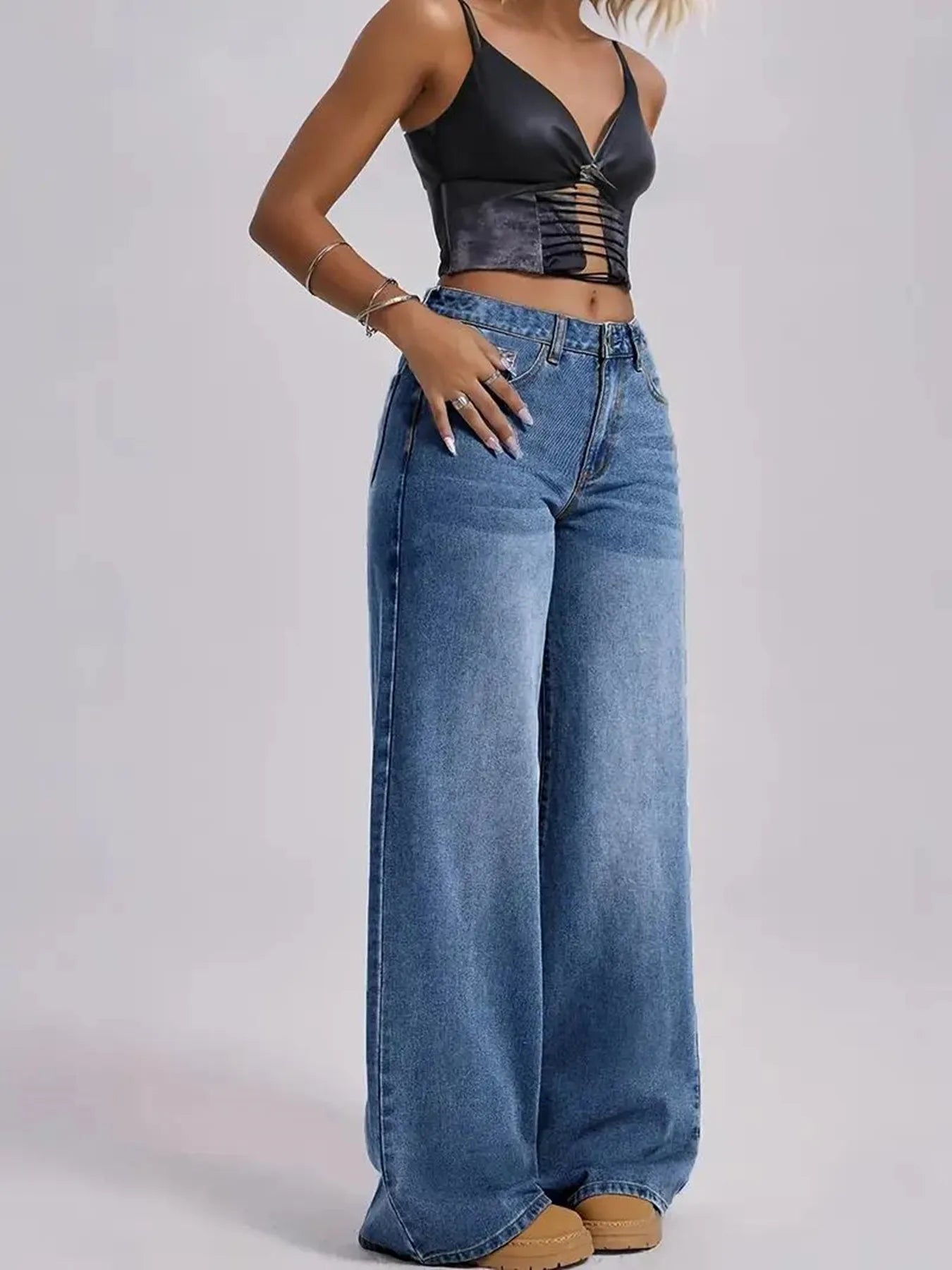 2026 New Vintage Loose Wide Leg Denim Jeans For Women Trendy Casual Versatile Retro Blue Floor-Length Pants