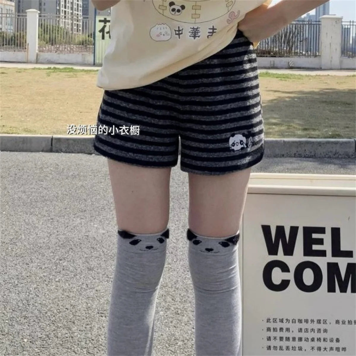 Harajuku Cartoon Embroidery Pants Women Kawaii Striped Loose Korean Trouser Shorts Y2K Subculture Vintage Female Wide Leg Pants