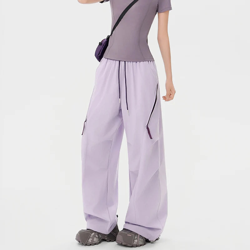 CHRLCK Women's Loose Cargo Pants Quick Drying Hiking Pants Breathable Fishing Camping Cycling Trekking Trousers Summer