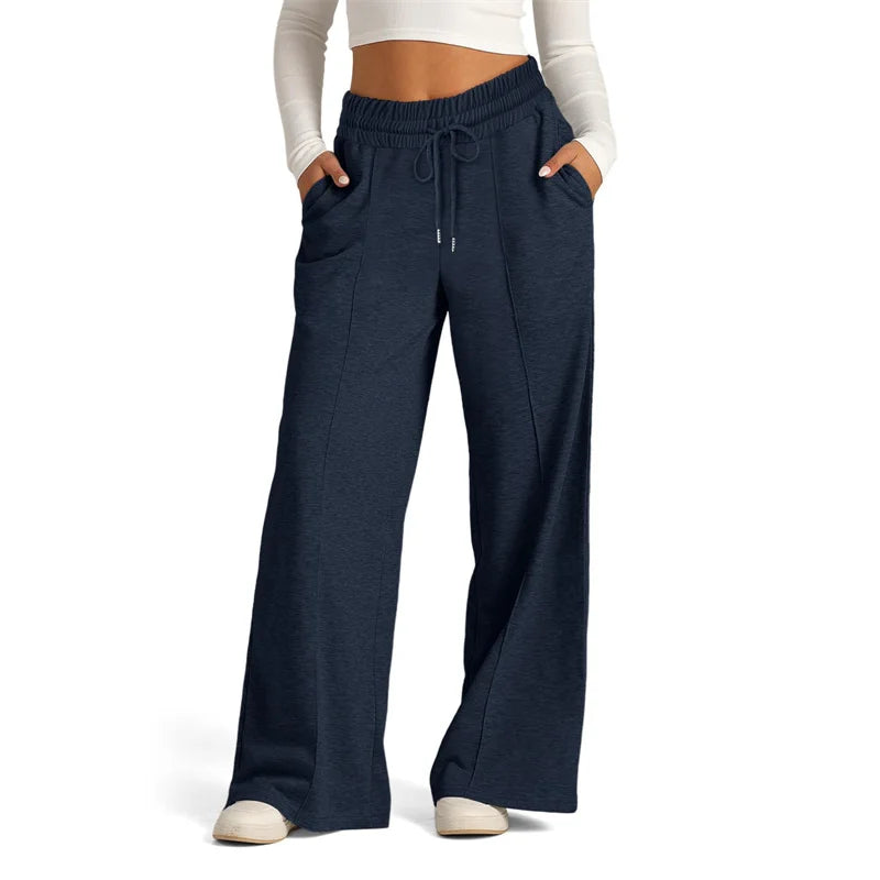 2026 spring autumn Womens Wide Leg Sweatpants Drawstring trousers Joggers Casual Daily Loose elastic pure color Womens Pants