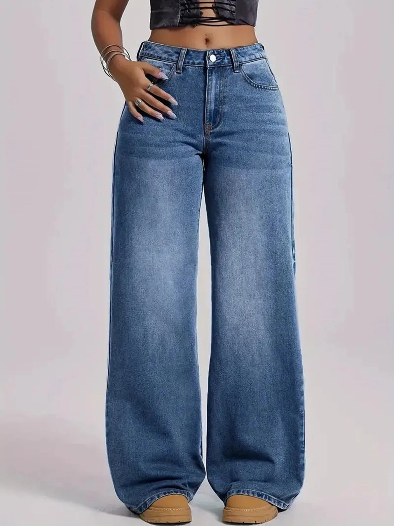 2026 New Vintage Loose Wide Leg Denim Jeans For Women Trendy Casual Versatile Retro Blue Floor-Length Pants