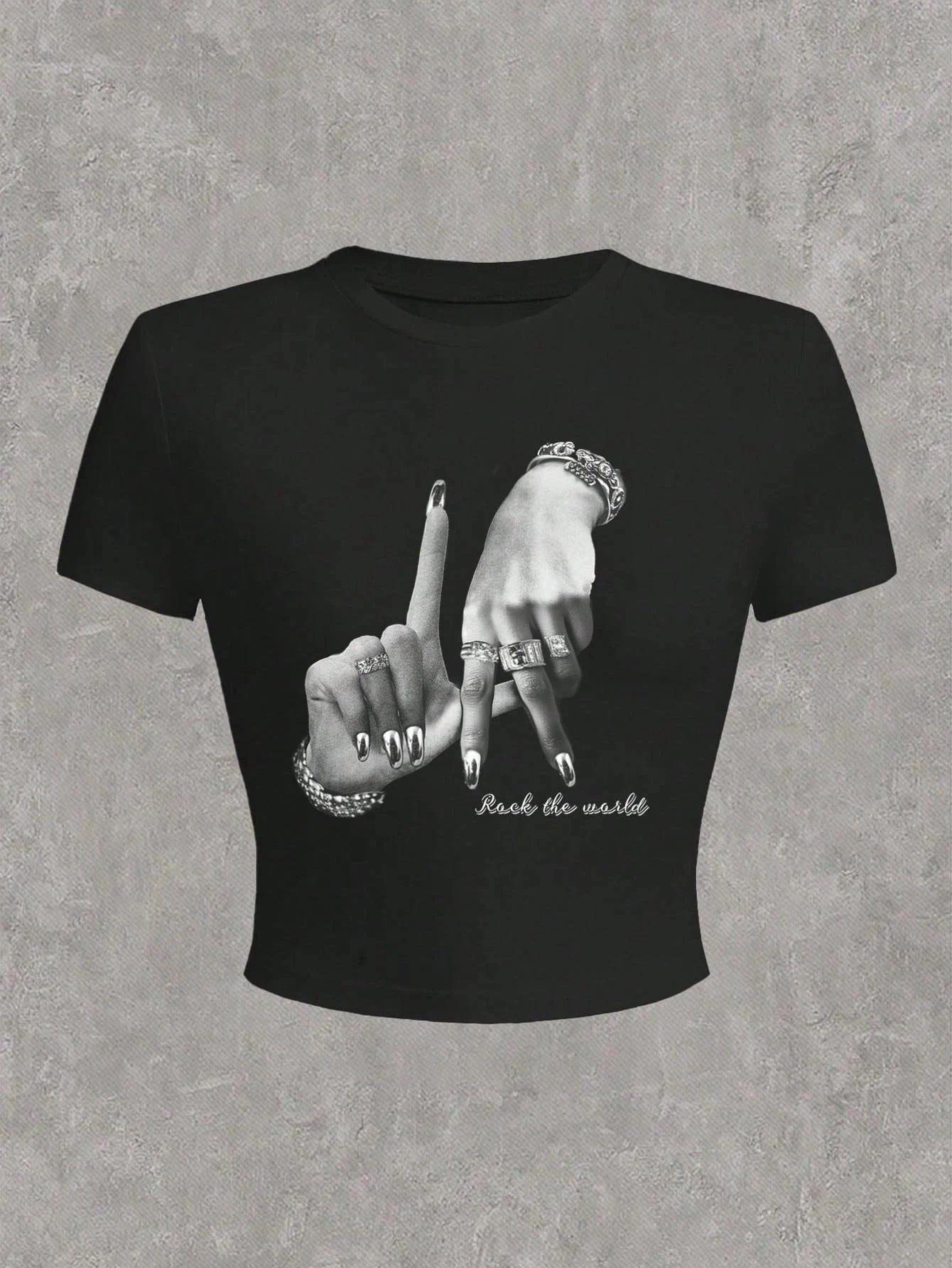 2026 Summer Casual Minimalist LA Hand Sign Hip Hop Print Short Sleeve Women's T-shirt Crop Top Tee Y2k Ladies Clothes Female Tee