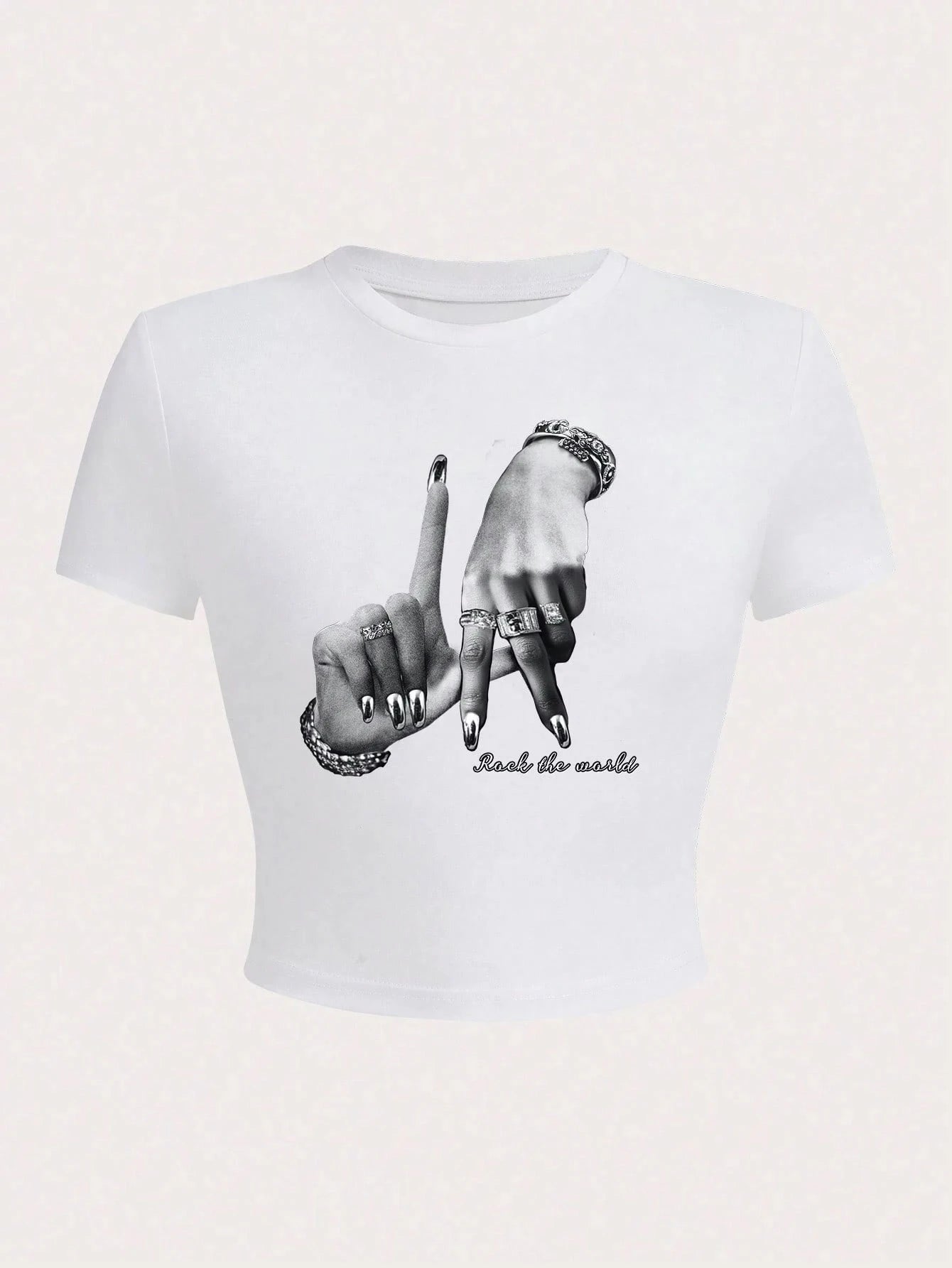 2026 Summer Casual Minimalist LA Hand Sign Hip Hop Print Short Sleeve Women's T-shirt Crop Top Tee Y2k Ladies Clothes Female Tee