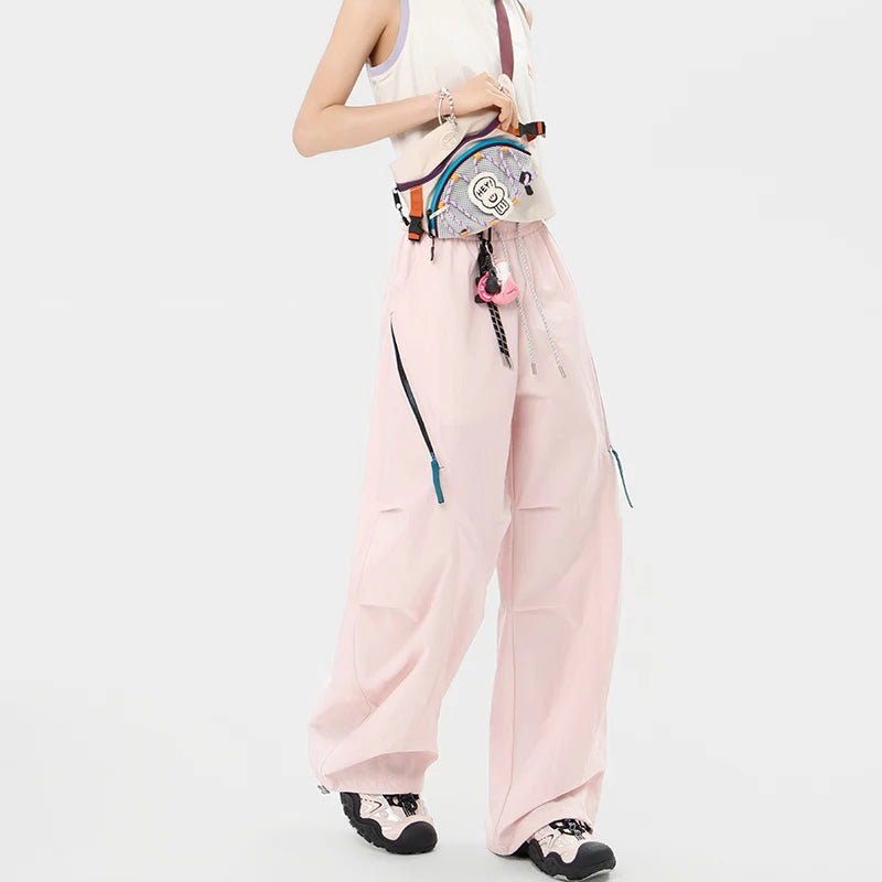 CHRLCK Women's Loose Cargo Pants Quick Drying Hiking Pants Breathable Fishing Camping Cycling Trekking Trousers Summer