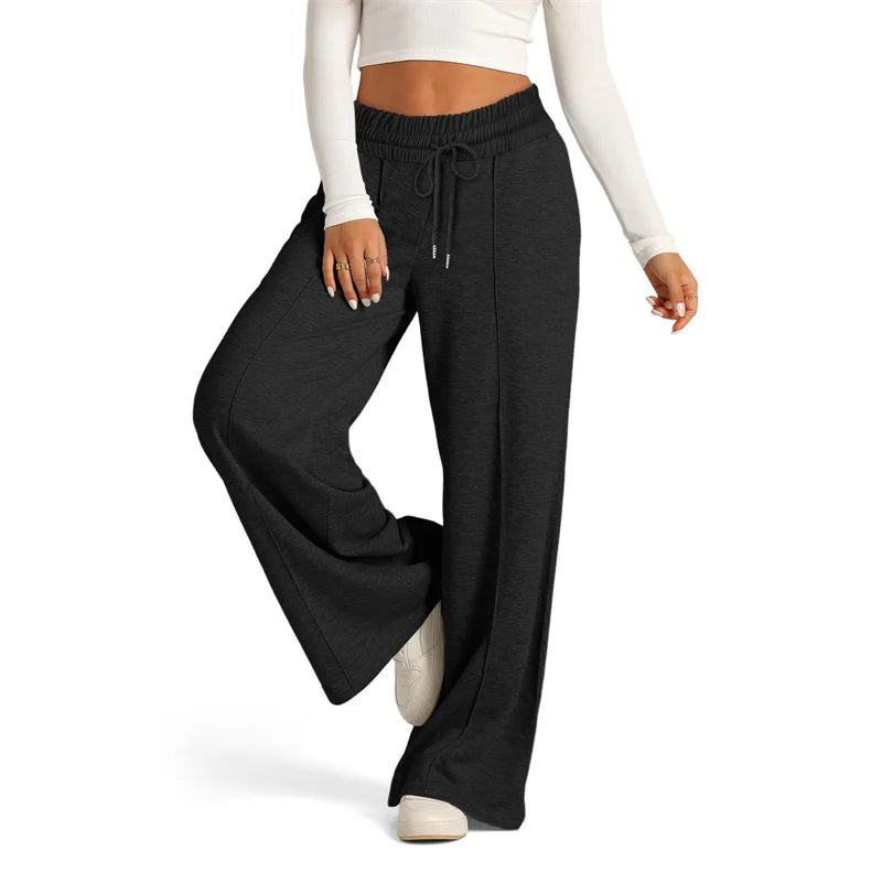 2026 spring autumn Womens Wide Leg Sweatpants Drawstring trousers Joggers Casual Daily Loose elastic pure color Womens Pants