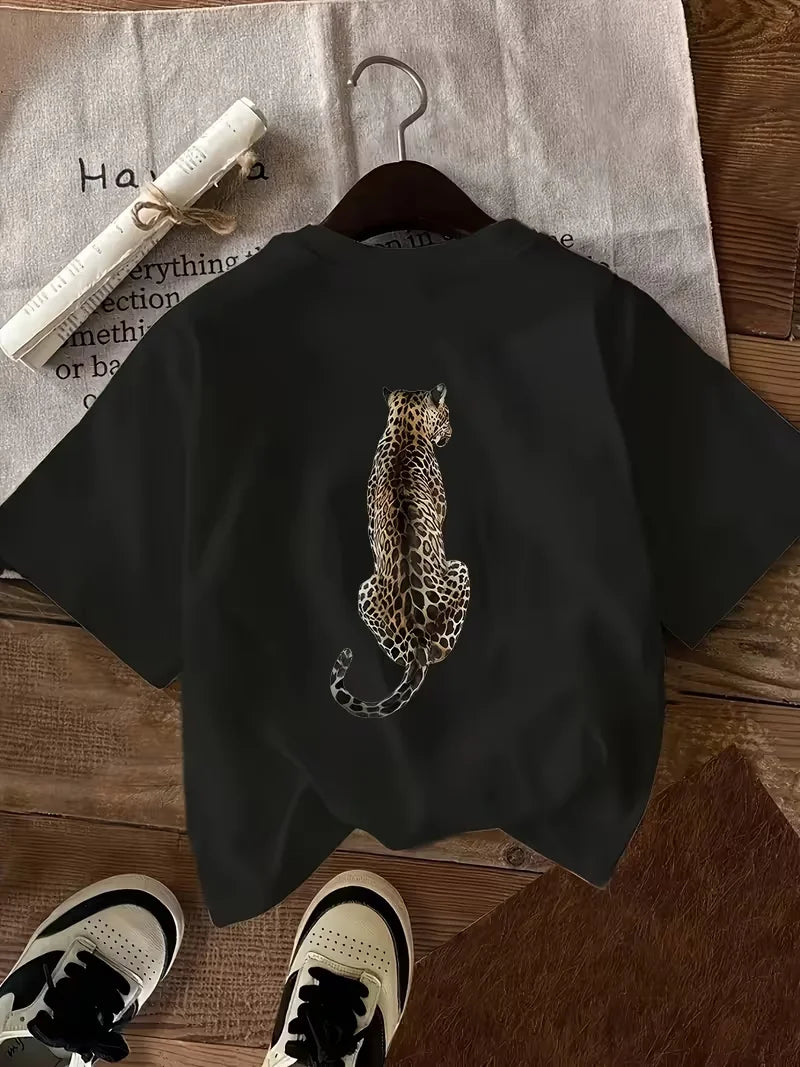Leopard Print Round Neck Short Sleeve T Shirt for Women Casual Sports Style Soft Breathable Lightweight Eco Friendly Personality